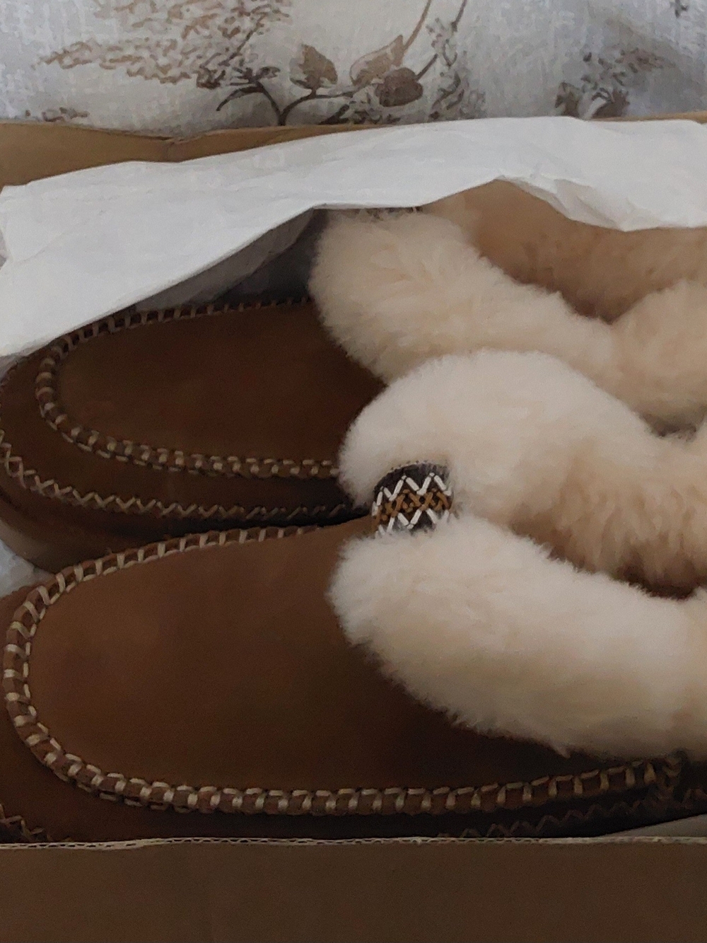 UGG Tan Suede Slipper Boots with Cream Shearling Cuff - Picture 6 of 15